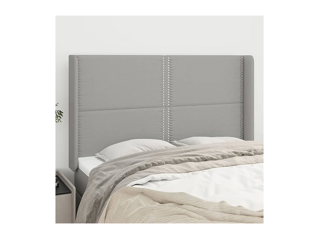 Cabecero | Cabezal de Cama | Mueble cabecero con orejas de tela gris claro 147x16x118/128 cm