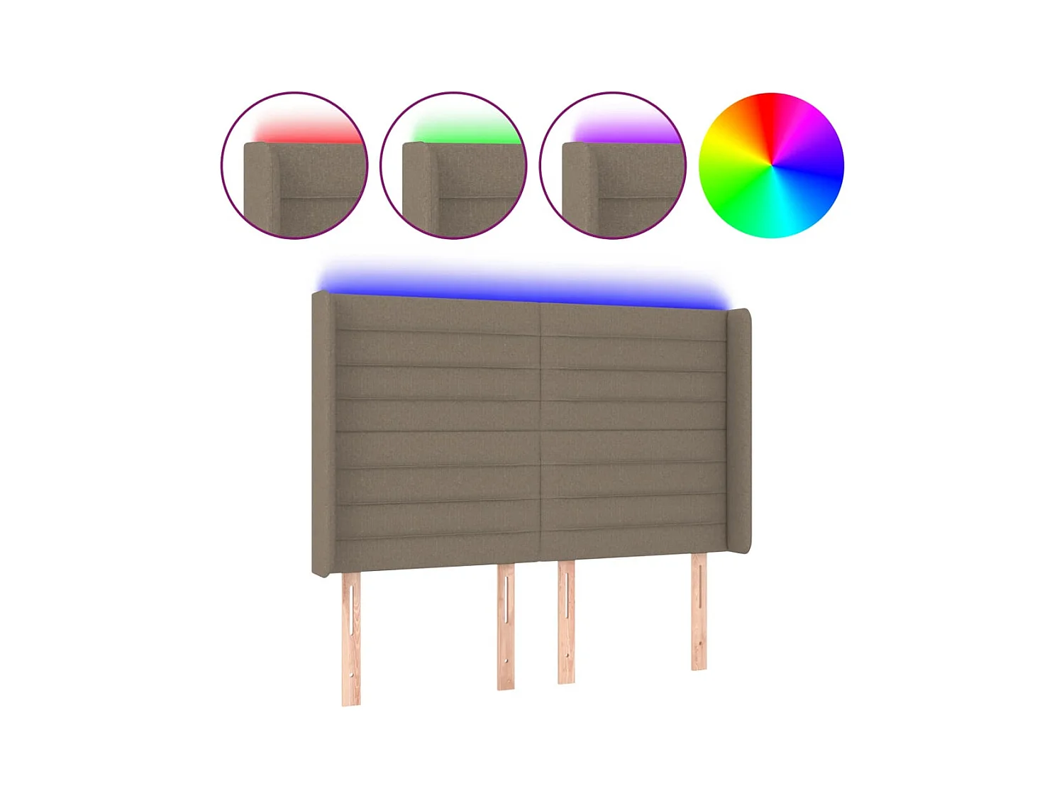 Mueble cabecero | Cabezal de cama | Cabecero con LED de tela gris taupe 147x16x118/128 cm