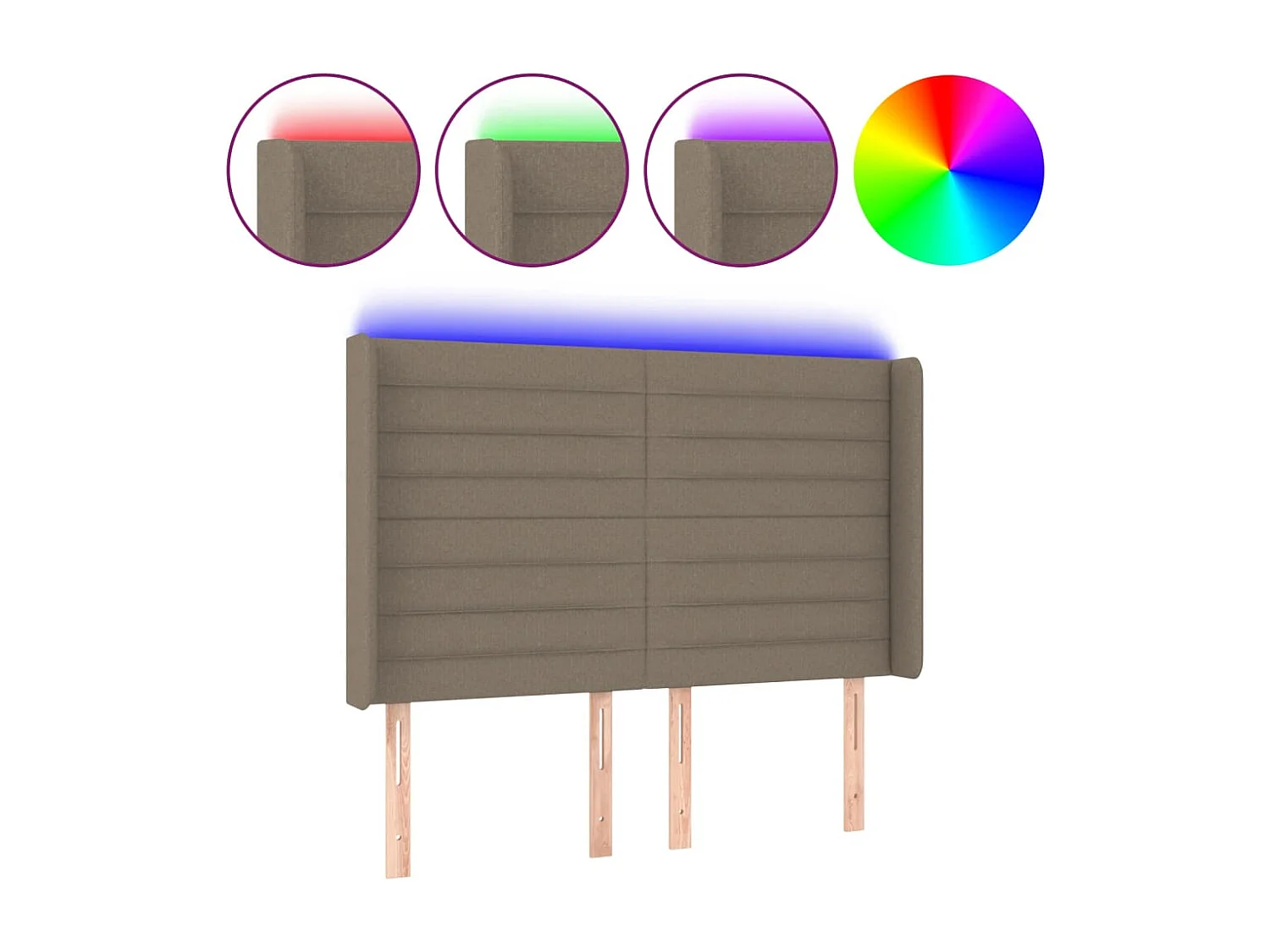 Mueble cabecero | Cabezal de cama | Cabecero con LED de tela gris taupe 147x16x118/128 cm