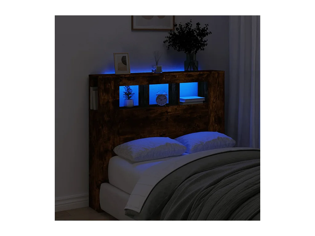 Mueble cabecero | Cabecero | Cabezal de cama LED madera ingeniería roble ahumado 120x18,5x103,5 cm