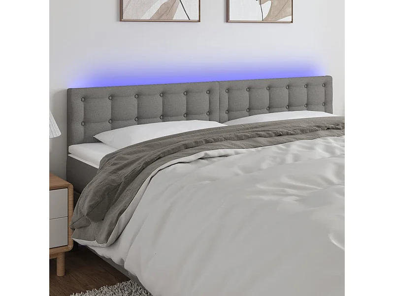 Tête de Lit | Panneau de tête pour lit Moderne à LED Gris foncé 200x5x78/88 cm Tissu