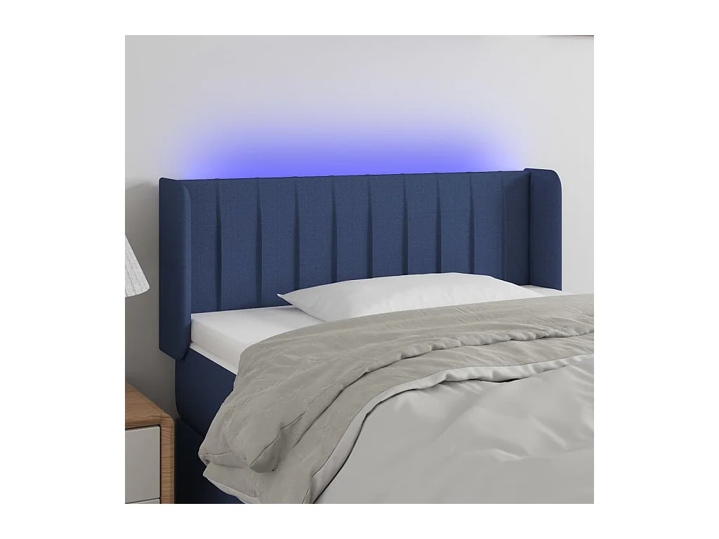 Mueble cabecero | Cabezal de cama | Cabecero con LED de tela azul 83x16x78/88 cm