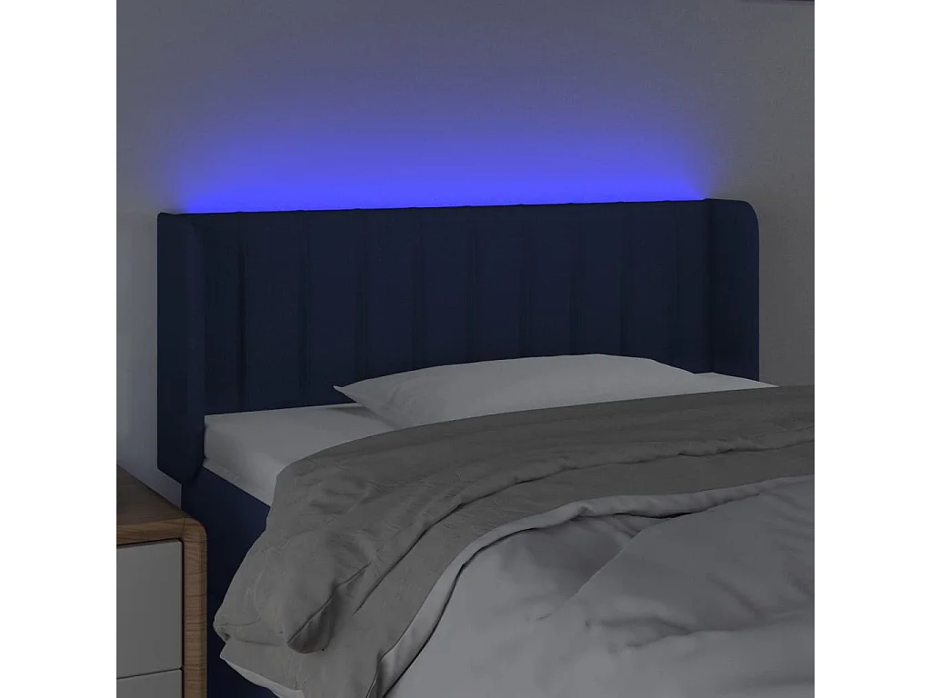 Mueble cabecero | Cabezal de cama | Cabecero con LED de tela azul 83x16x78/88 cm