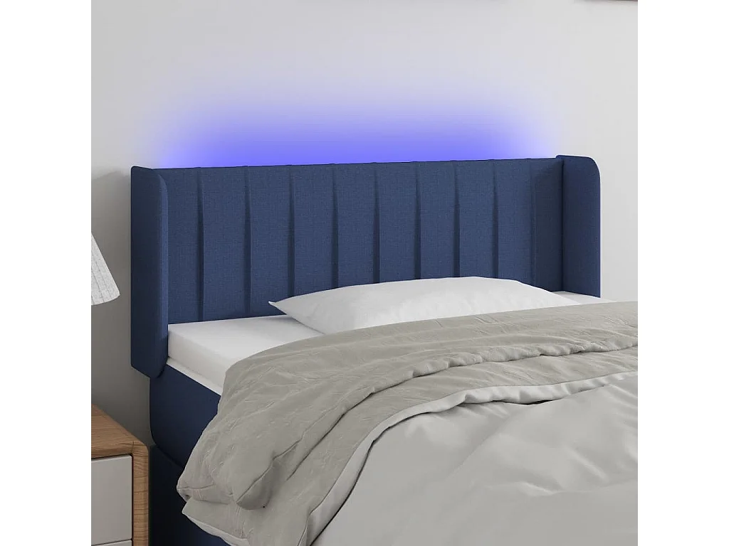 Tête de Lit | Panneau de tête pour lit Moderne à LED Bleu 83x16x78/88 cm Tissu