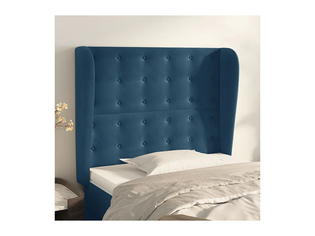 Tête de Lit | Panneau de tête pour lit Moderne avec oreilles Bleu foncé 103x23x118/128 cm Velours