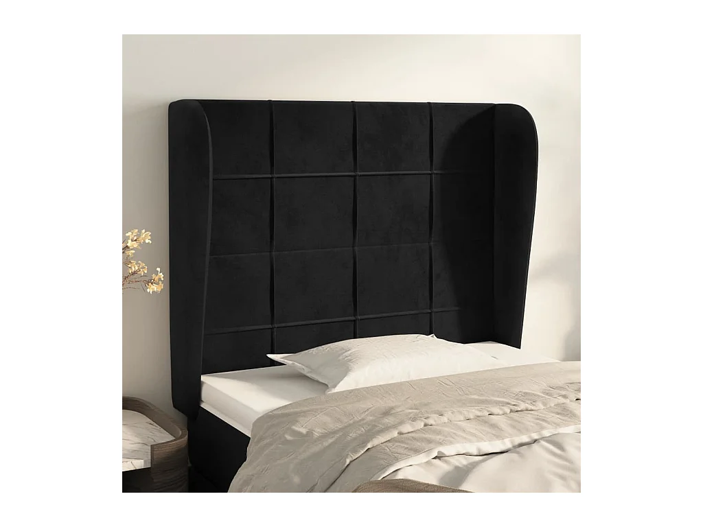 Tête de Lit | Panneau de tête pour lit Moderne avec oreilles Noir 93x23x118/128 cm Velours