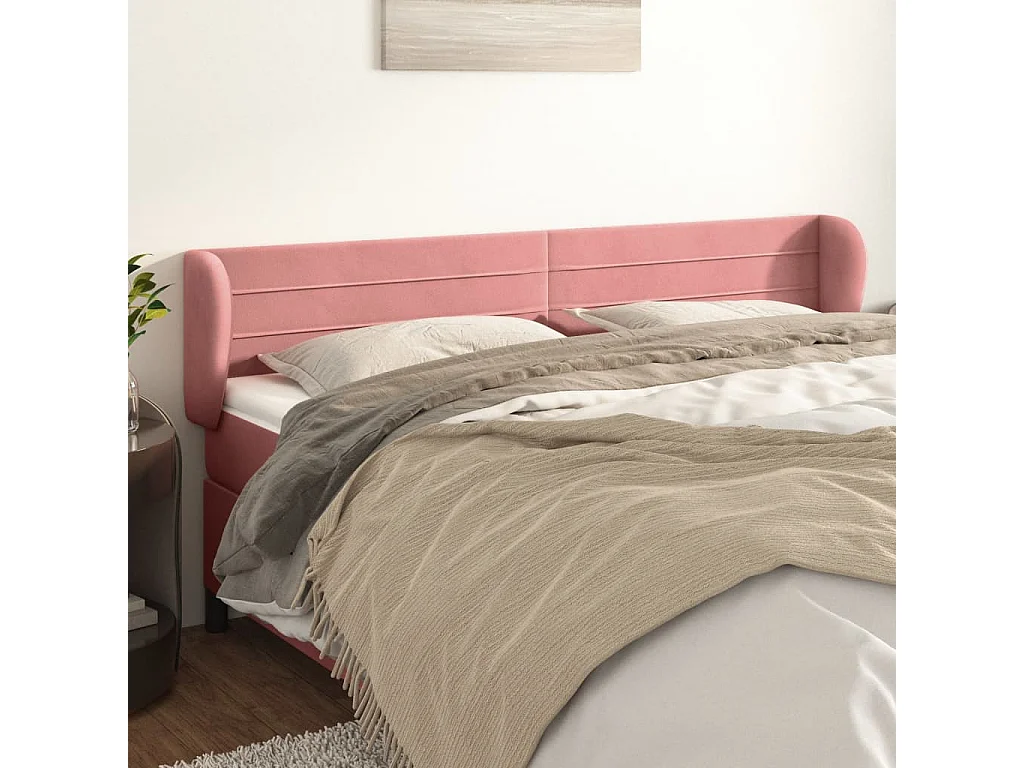 Tête de Lit | Panneau de tête pour lit Moderne avec oreilles Rose 203x23x78/88 cm Velours