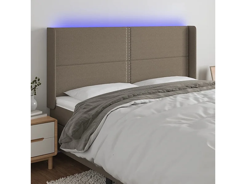 Mueble cabecero | Cabezal de cama | Cabecero con LED de tela gris taupe 183x16x118/128 cm