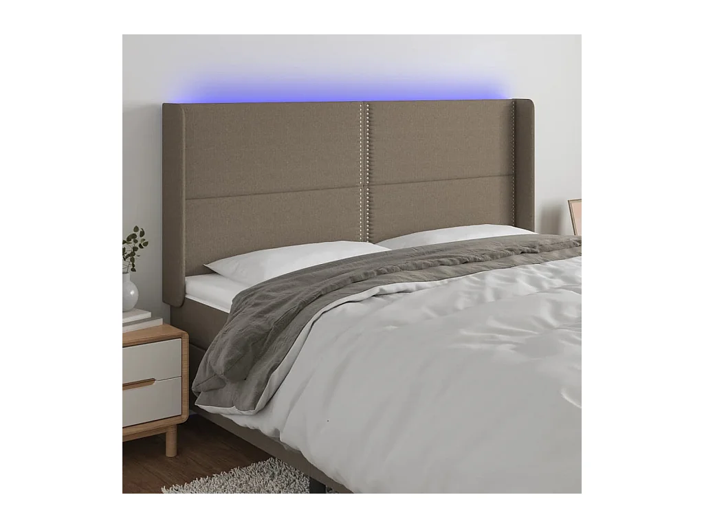 Mueble cabecero | Cabezal de cama | Cabecero con LED de tela gris taupe 183x16x118/128 cm