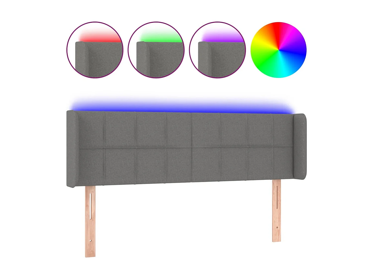 Hoofdbord | Hoofdeinde LED 147x16x78/88 cm stof donkergrijs