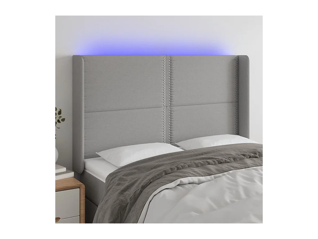 Tête de Lit | Panneau de tête pour lit Moderne à LED Gris clair 147x16x118/128 cm Tissu