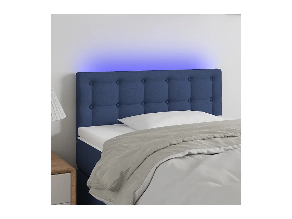 Mueble cabecero | Cabezal de cama | Cabecero con LED de tela azul 100x5x78/88 cm