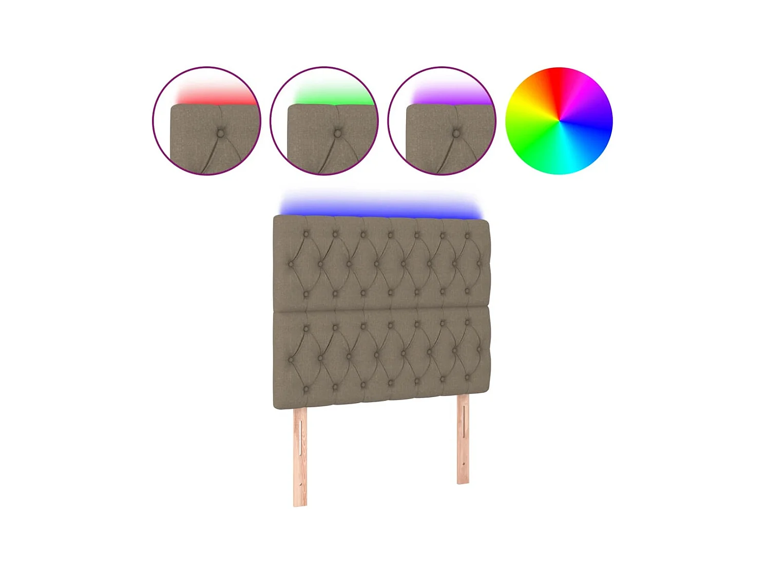 Cabecero | Cabezal de Cama | Mueble cabecero con luces LED tela gris taupe 90x7x118/128 cm