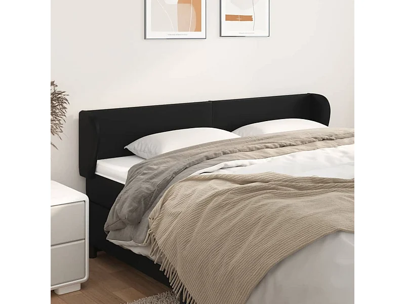 Tête de Lit | Panneau de tête pour lit Moderne avec oreilles Noir 163x23x78/88 cm Similicuir