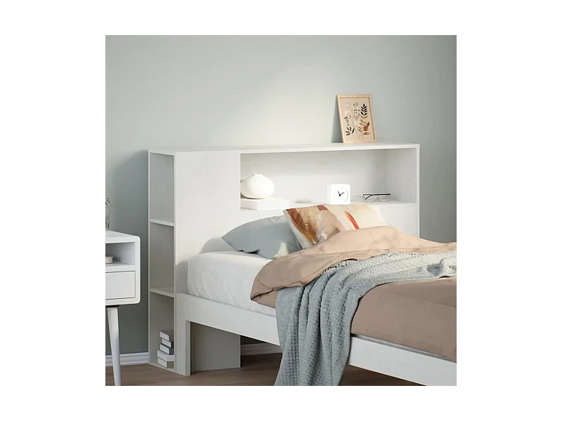 Tête de Lit | Panneau de tête pour lit Moderne avec rangement blanc 90 cm bois massif de pin