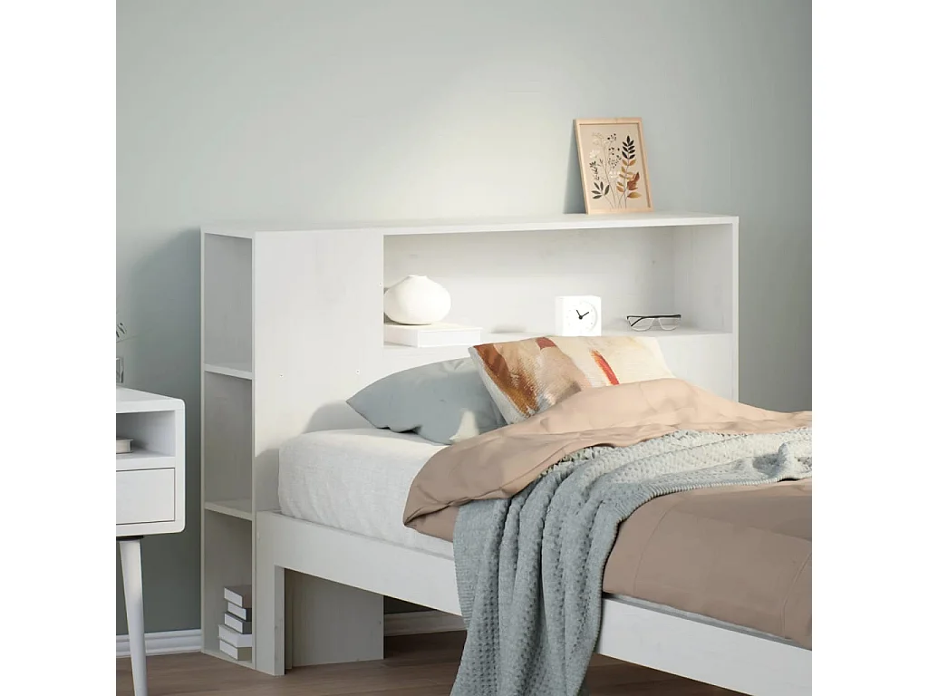Cabecero de Cama | Cabezal de cama | Mueble de cabecero almacenaje madera maciza pino blanco 90 cm