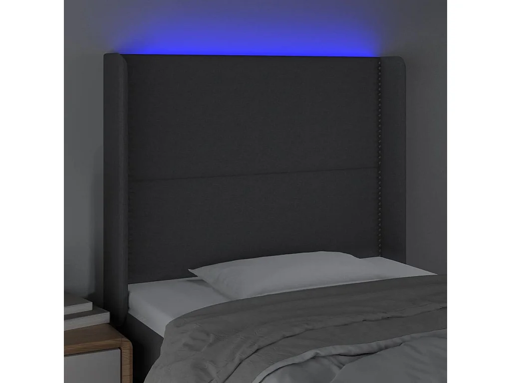 Tête de Lit | Panneau de tête pour lit Moderne à LED Gris foncé 93x16x118/128 cm Tissu