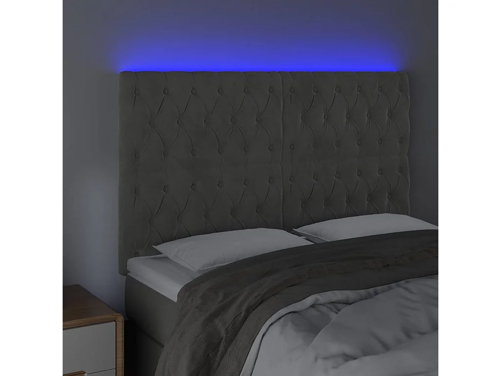 Cabecero | Cabezal de Cama | Mueble cabecero con luces LED terciopelo gris claro 144x7x118/128 cm