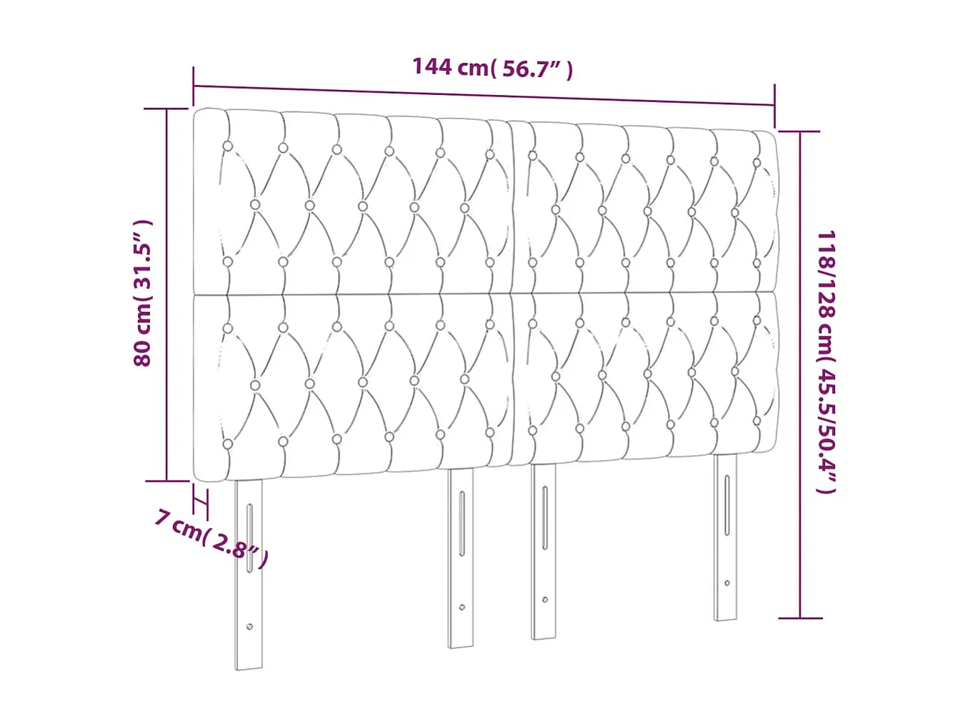 Hoofdbord | Hoofdeinde LED 144x7x118/128 cm fluweel lichtgrijs