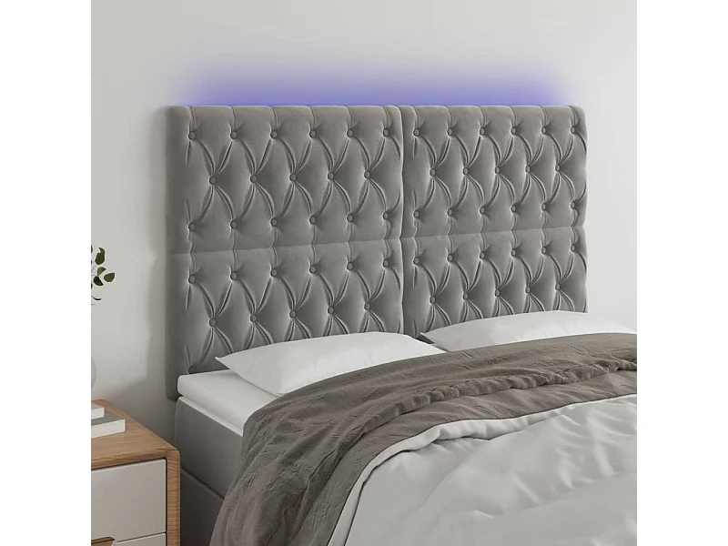 Cabecero | Cabezal de Cama | Mueble cabecero con luces LED terciopelo gris claro 144x7x118/128 cm