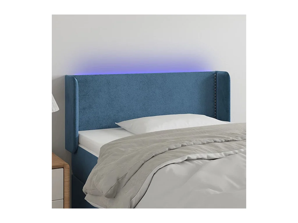 Cabecero | Cabezal de Cama | Mueble cabecero con LED de terciopelo azul oscuro 103x16x78/88 cm