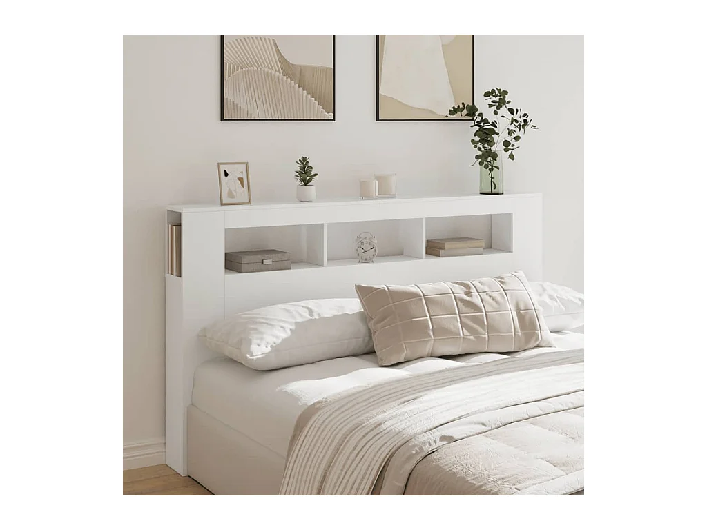 Cabecero | Cabezal de Cama | Mueble cabecero con LED madera de ingeniería blanco 180x18,5x103,5 cm