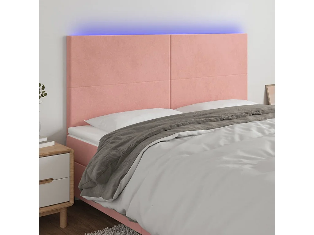 Hoofdbord | Hoofdeinde LED 200x5x118/128 cm fluweel roze
