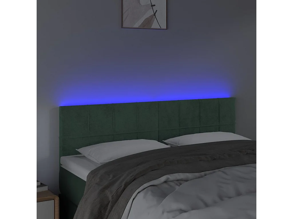 Tête de Lit | Panneau de tête pour lit Moderne à LED Vert foncé 144x5x78/88 cm Velours