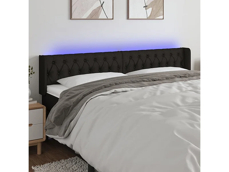 Mueble cabecero | Cabezal de cama | Cabecero con LED de tela negro 183x16x78/88 cm