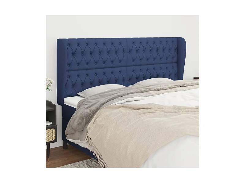 Tête de Lit | Panneau de tête pour lit Moderne avec oreilles Bleu 203x23x118/128 cm Tissu