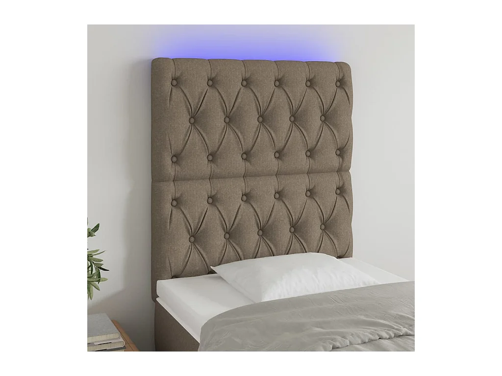 Cabecero | Cabezal de Cama | Mueble cabecero con luces LED tela gris taupe 80x7x118/128 cm