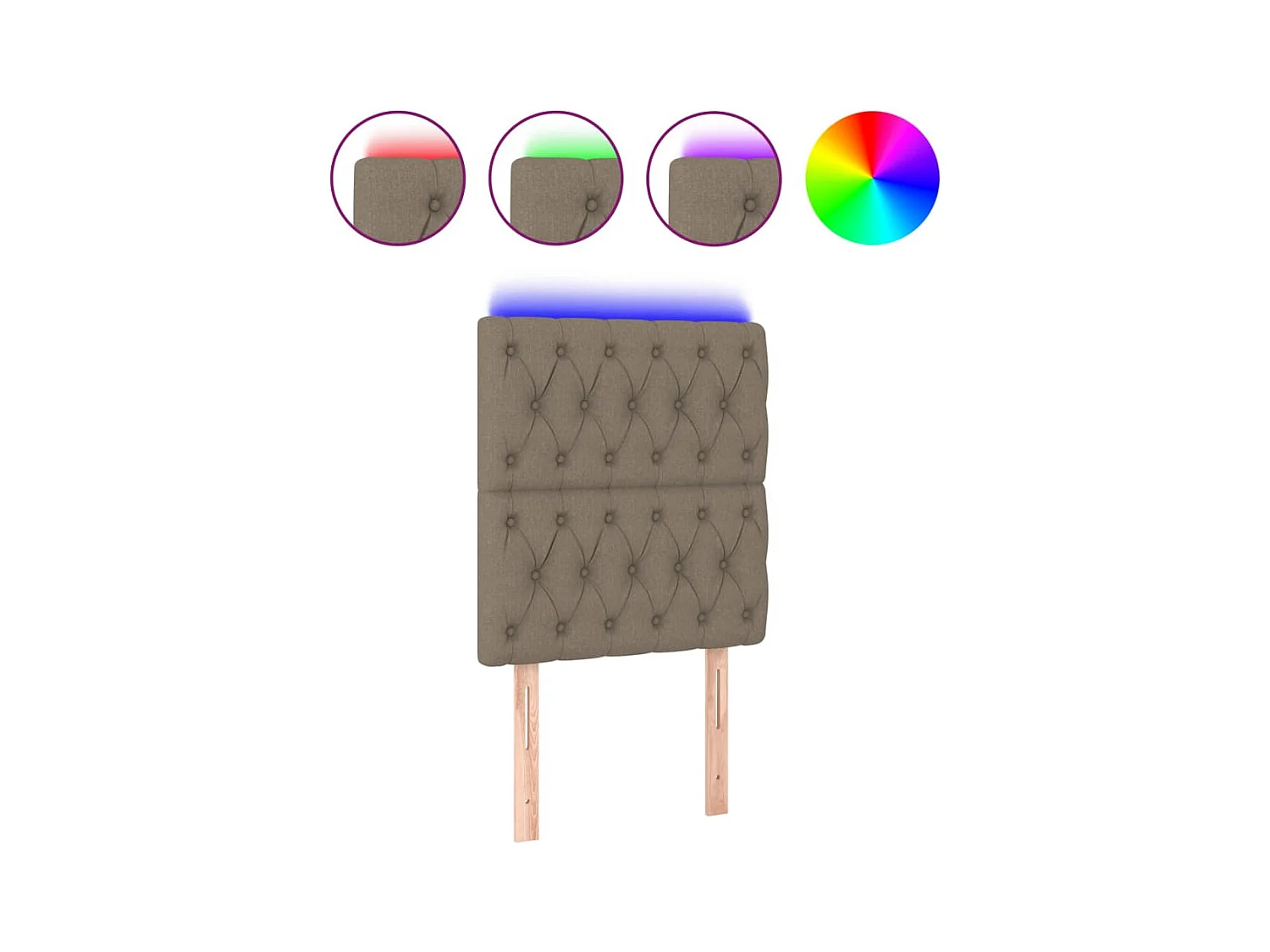 Cabecero | Cabezal de Cama | Mueble cabecero con luces LED tela gris taupe 80x7x118/128 cm