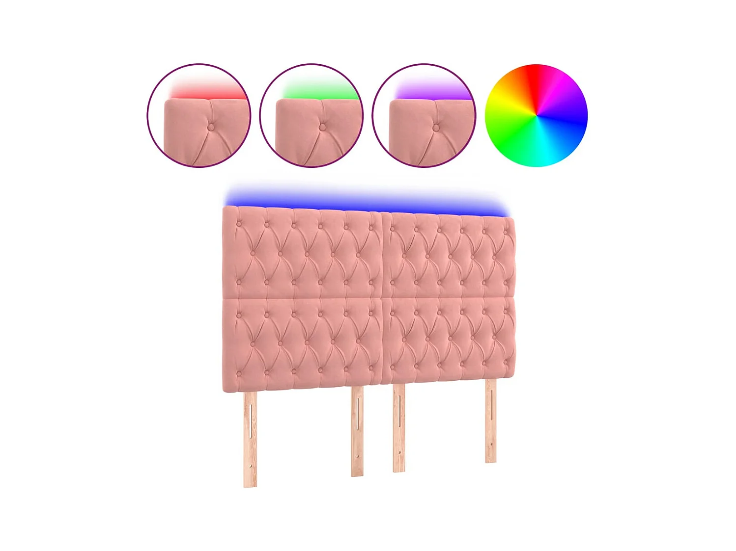 Cabecero | Cabezal de Cama | Mueble cabecero con luces LED terciopelo rosa 160x7x118/128 cm