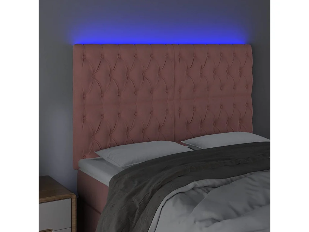Hoofdbord | Hoofdeinde LED 160x7x118/128 cm fluweel roze