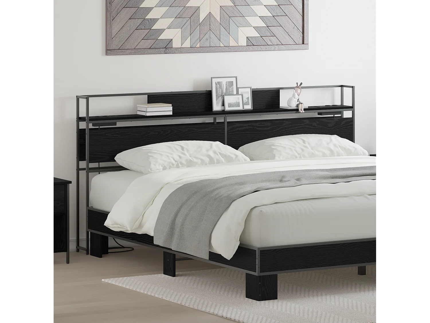 Tête de Lit de rangement | Panneau de tête pour lit Chêne noir 180 cm Bois d'ingénierie