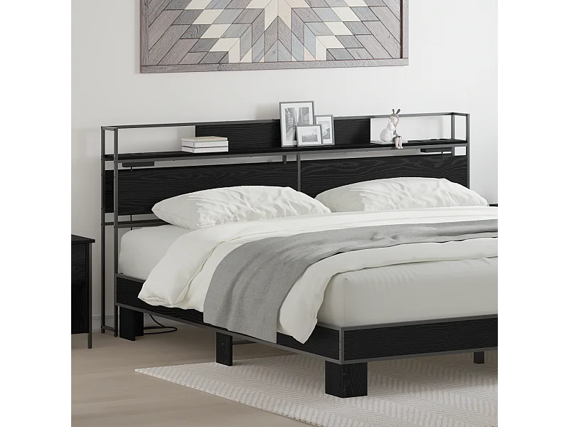Tête de Lit de rangement | Panneau de tête pour lit Chêne noir 180 cm Bois d'ingénierie