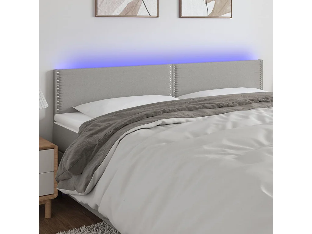 Mueble cabecero | Cabezal de cama | Cabecero con LED de tela gris claro 200x5x78/88 cm
