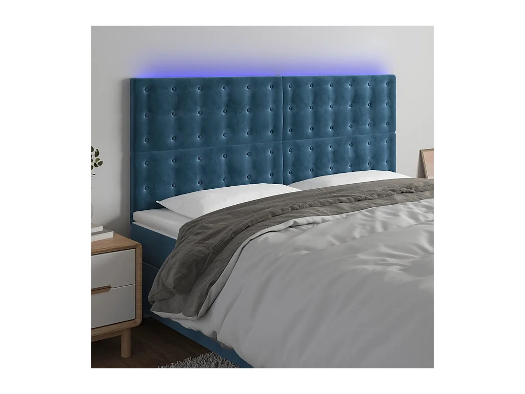 Cabecero | Cabezal de Cama | Mueble cabecero con luces LED terciopelo azul oscuro 180x5x118/128 cm