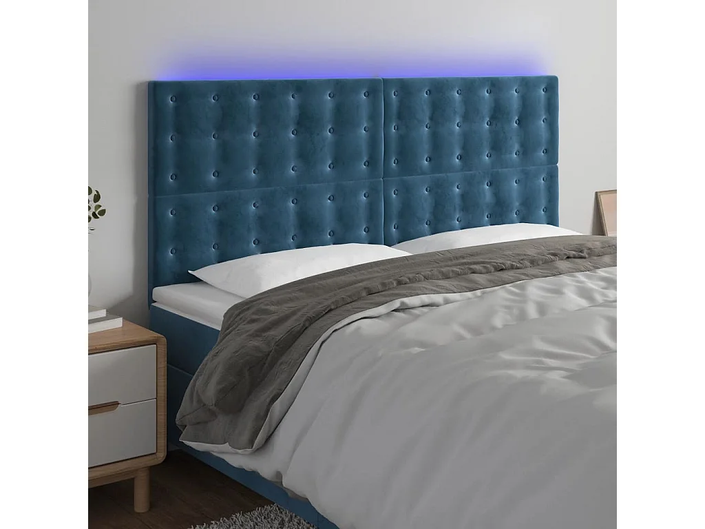 Hoofdbord | Hoofdeinde LED 180x5x118/128 cm fluweel donkerblauw