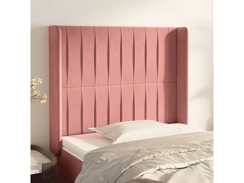 Tête de Lit | Panneau de tête pour lit Moderne avec oreilles Rose 93x16x118/128 cm Velours