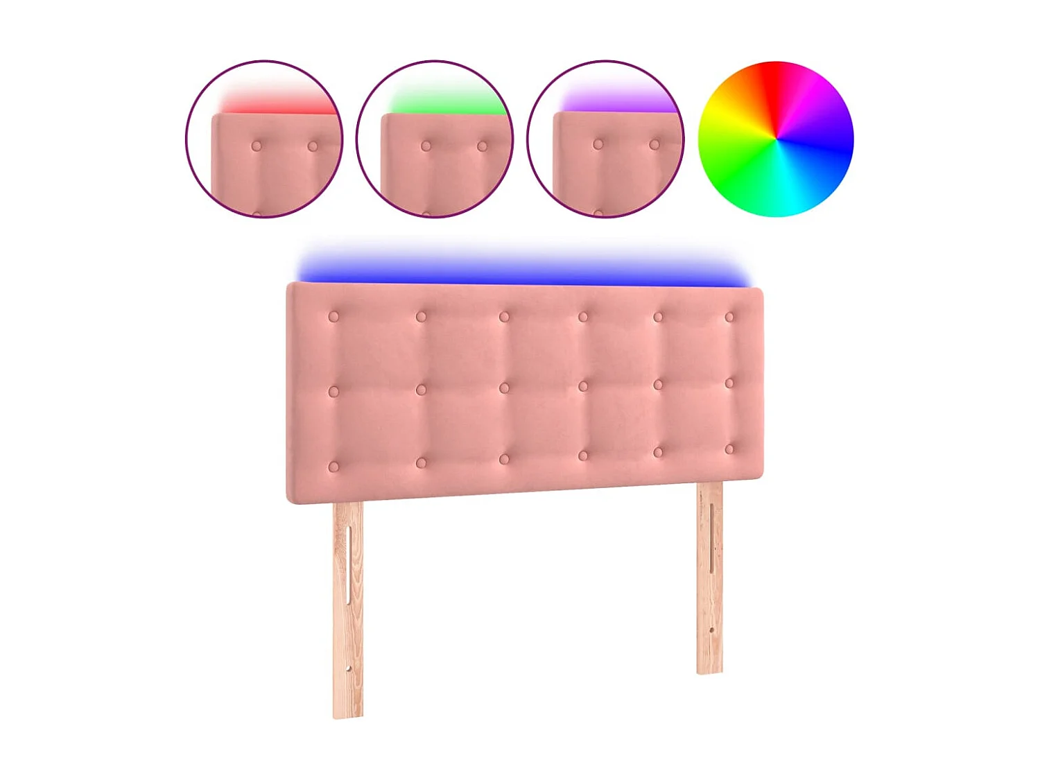 Cabecero | Cabezal de Cama | Mueble cabecero con LED de terciopelo rosa 90x5x78/88 cm