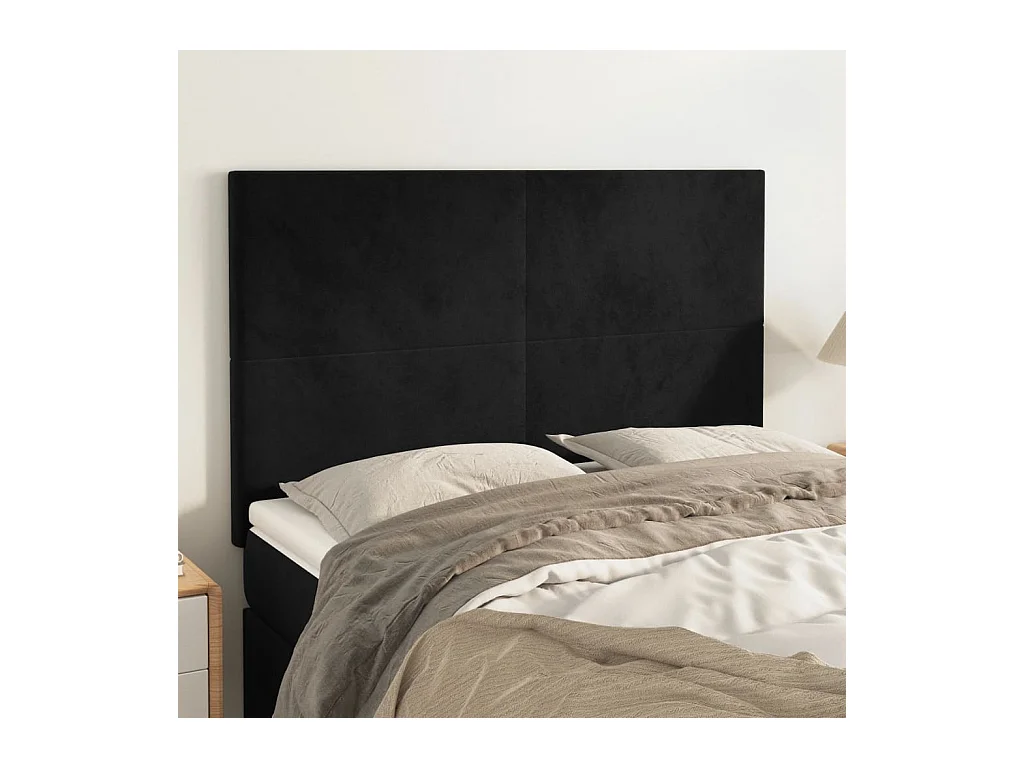 Cabeceros | Cabezal de cama | Mueble de cabecero 4 unidades terciopelo negro 72x5x78/88 cm
