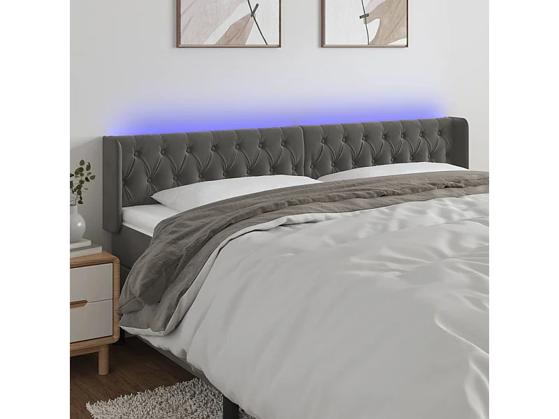 Cabecero | Cabezal de Cama | Mueble cabecero con LED de terciopelo gris oscuro 183x16x78/88 cm