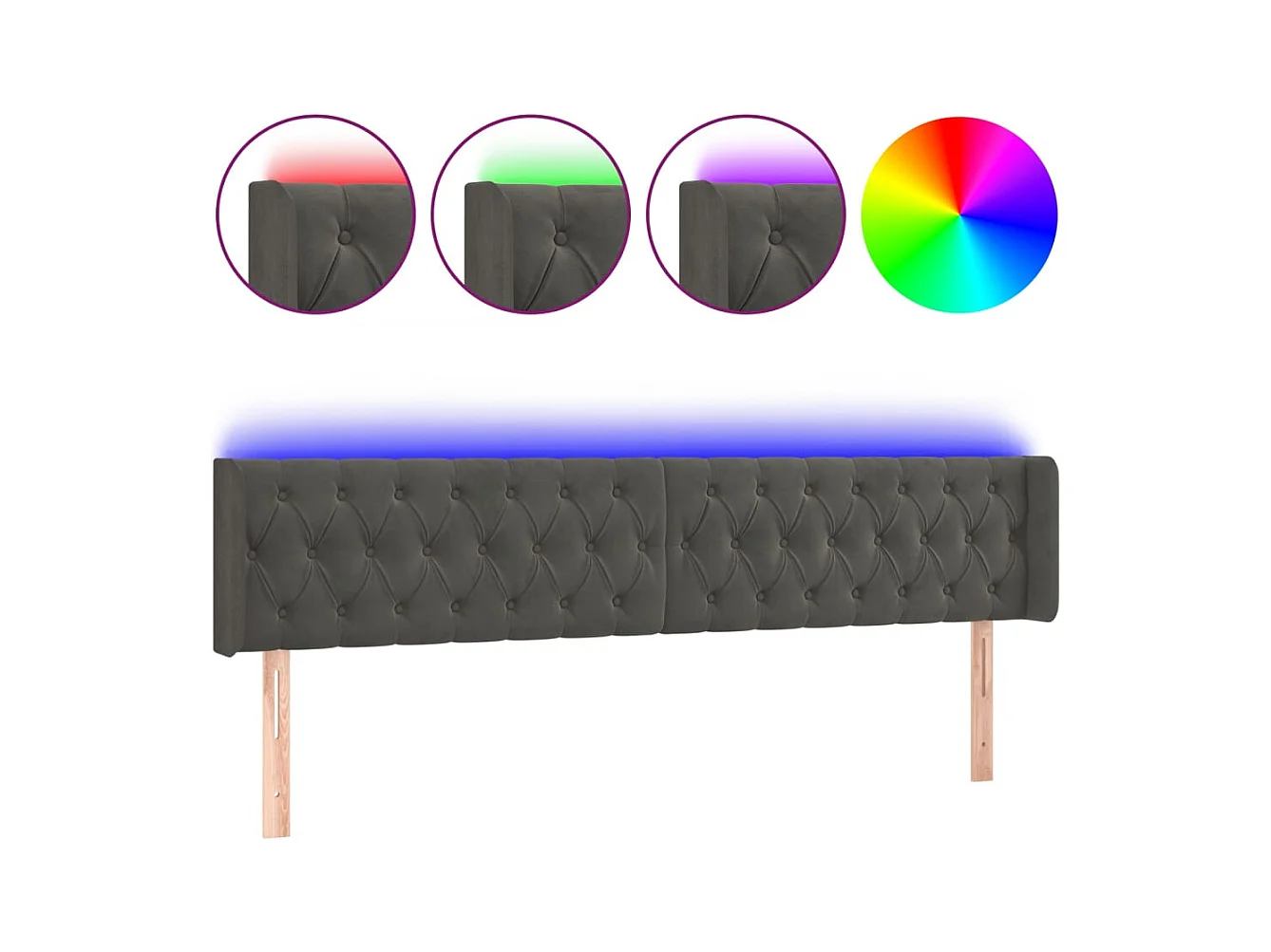 Cabecero | Cabezal de Cama | Mueble cabecero con LED de terciopelo gris oscuro 183x16x78/88 cm
