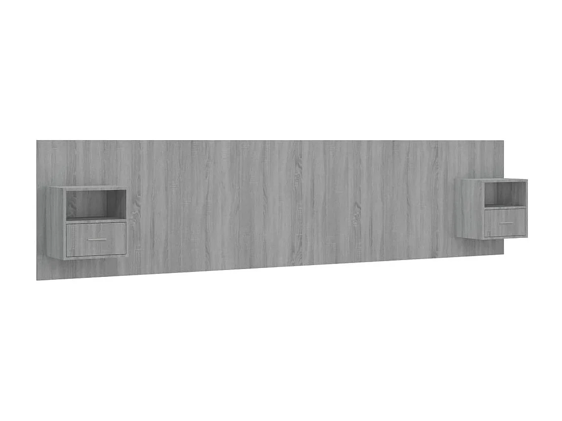 Mueble cabecero | Cabezal de cama | Cabecero de cama y mesitas madera contrachapada gris Sonoma