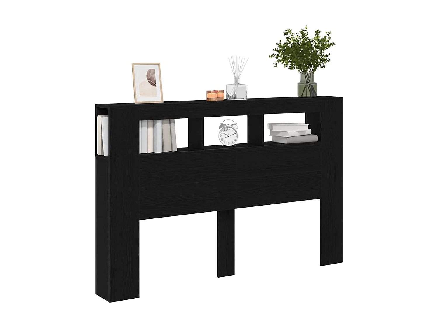 Mueble cabecero | Cabecero | Cabezal de cama LED con estante Roble negro 160 x 18.5 x 103.5 cm