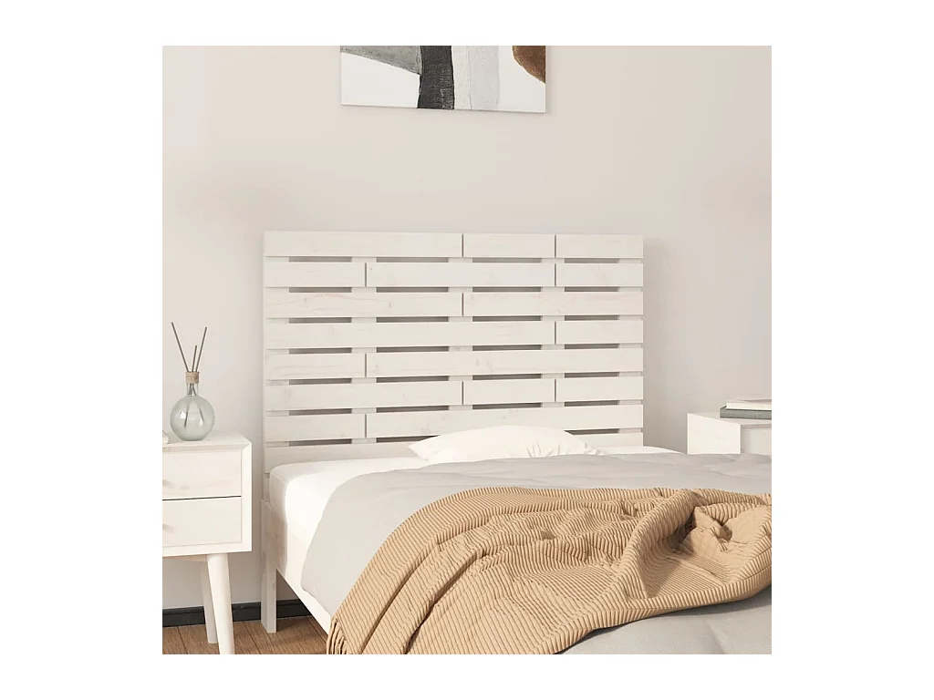 Cabecero de Cama | Cabezal de cama | Mueble de cabecero de pared madera maciza pino blanco 96x3x63 cm