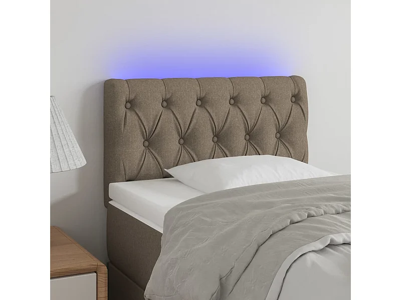 Mueble cabecero | Cabezal de cama | Cabecero con LED de tela gris taupe 80x7x78/88 cm