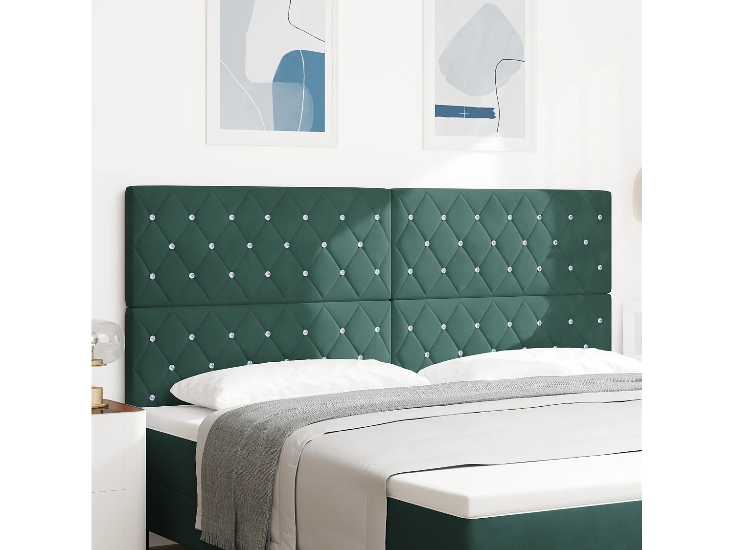 Tête de Lit | Panneau de tête pour lit Moderne en Velours Argyle Manuel Vert foncé 200 cm Velours