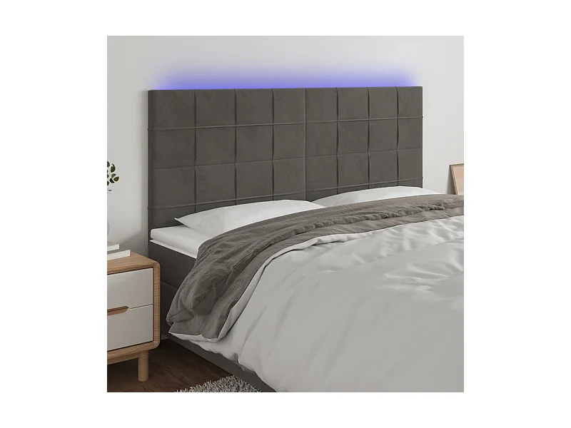Cabecero | Cabezal de Cama | Mueble cabecero con luces LED terciopelo gris oscuro 160x5x118/128 cm